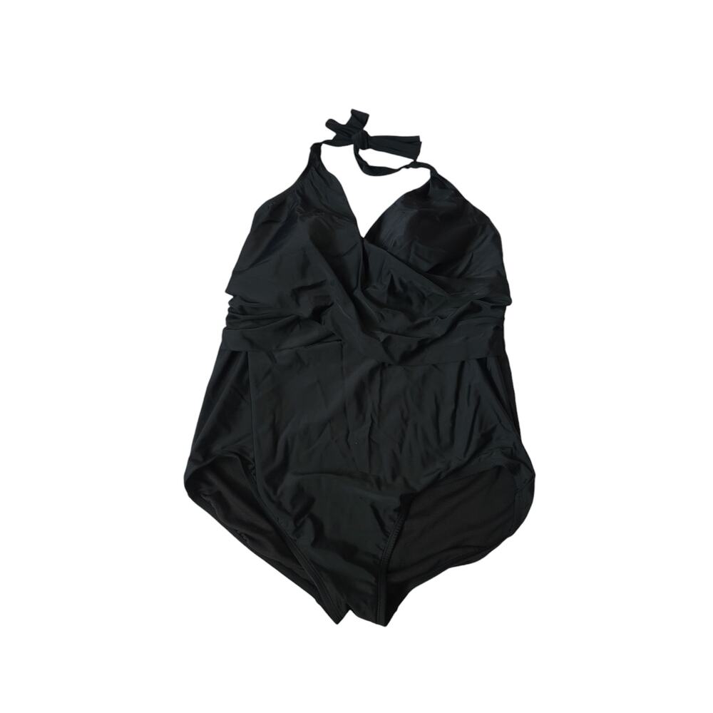 Time and Tru black one piece swimsuit halter‎ size 1X flattering slimming
